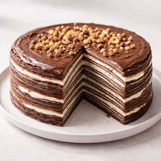 Chocolate Crepe Cake with Vanilla Cream