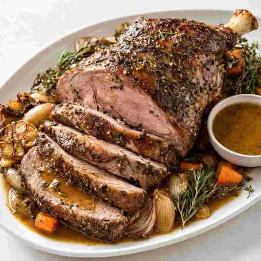 Easter Slow-Roasted Leg of Lamb with Shallot Jus